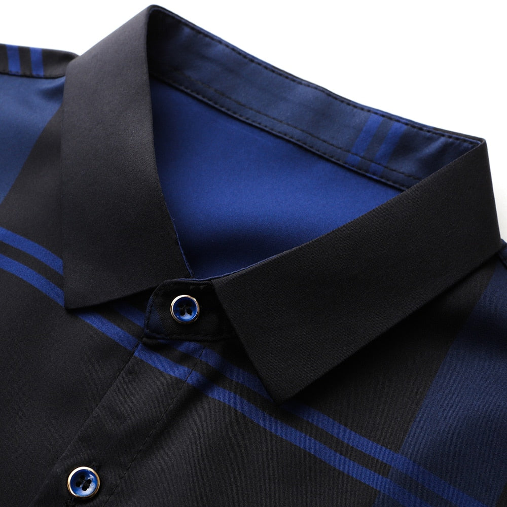 Camisa Social Manga Longa de Seda Xadrez - Elegance
