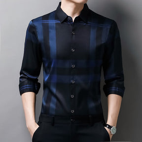 Camisa Social Manga Longa de Seda Xadrez - Elegance