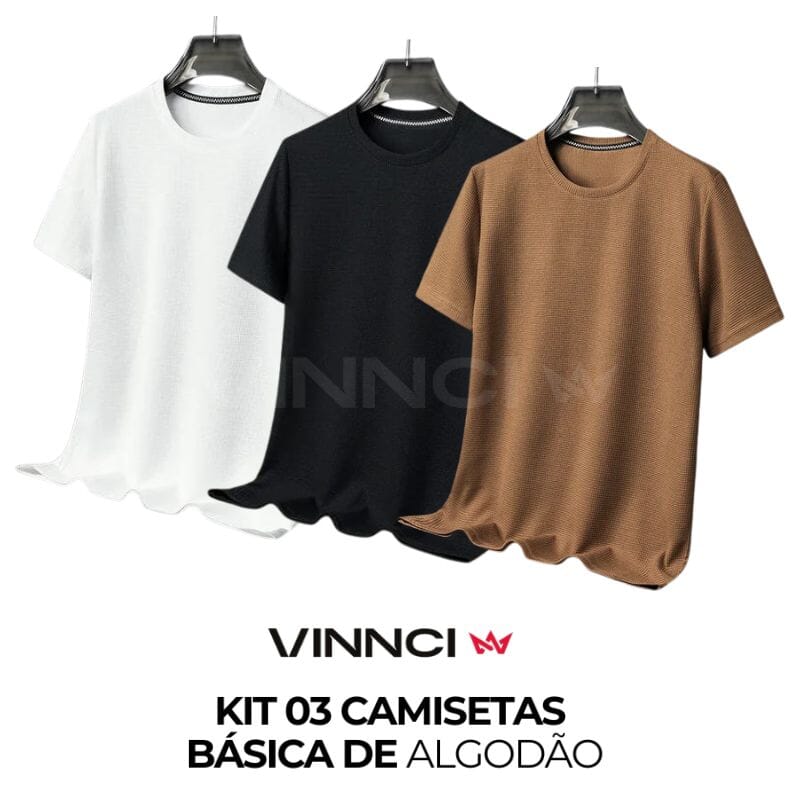 Kit 03 Camisetas Masculina Básica de Algodão